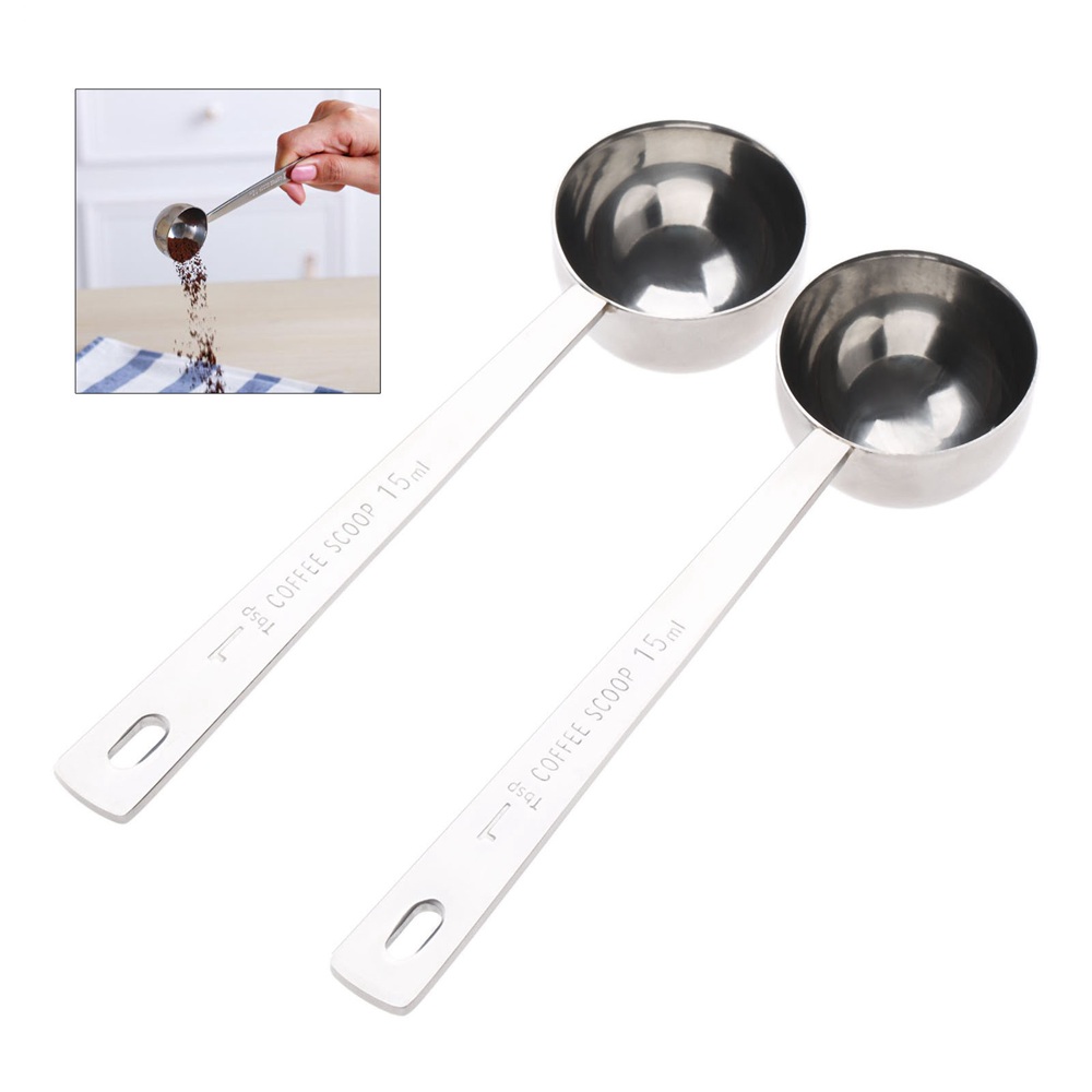 2x Stainless Steel Cup Ground Coffee Measuring Spoon Scoop With Bag Sealing Clip
